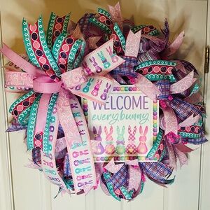 Colorful Easter Wreath with Welcome Sign